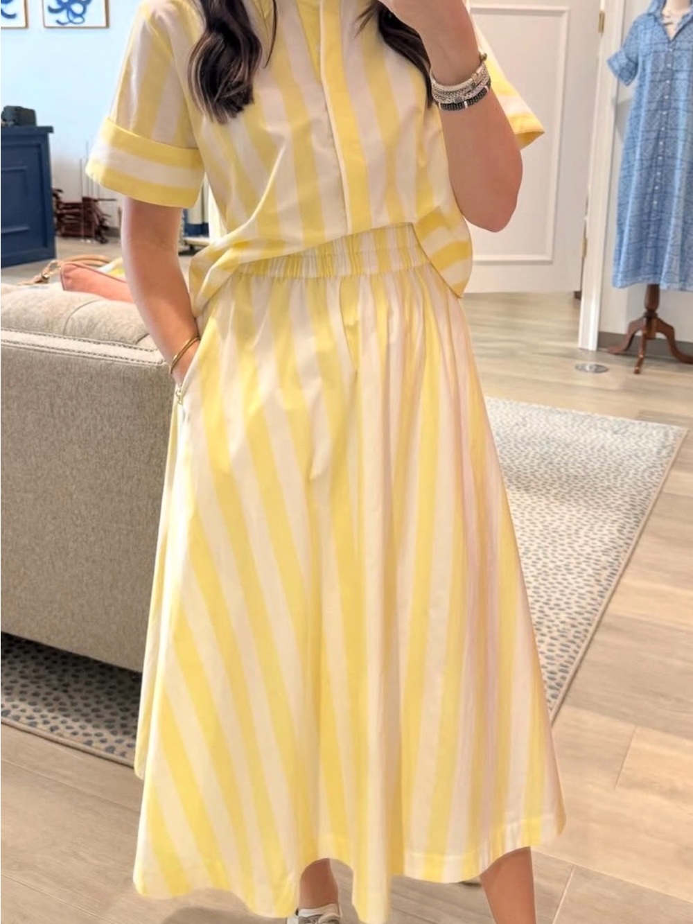 New! Yellow Striped Midi Skirt - Bright Yellow